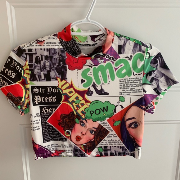 SHEIN Mock-neck Pop Art Print Crop Top - Picture 2 of 4